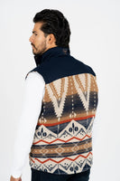 Men's Navy Padded Aztec Print Vest W/Faux Fur Lining